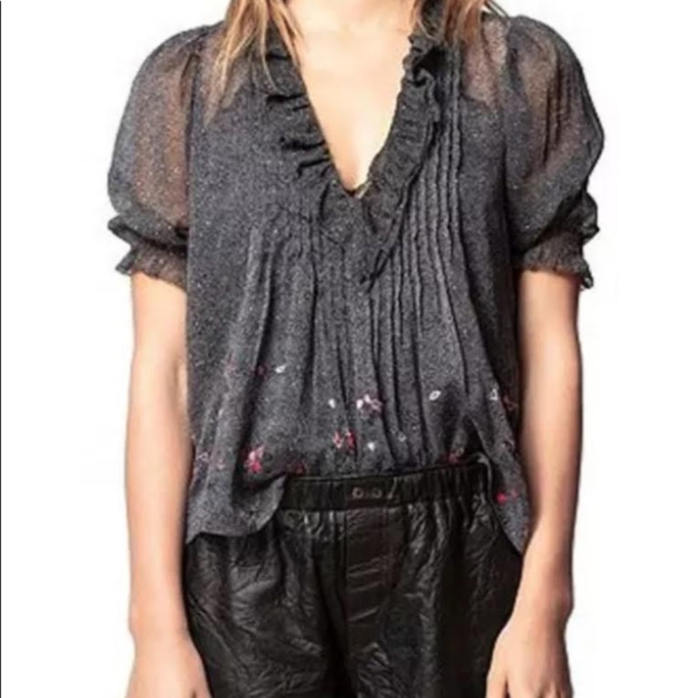 ZADIG & VOLTAIRE blouse with sewn hearts and flowers top